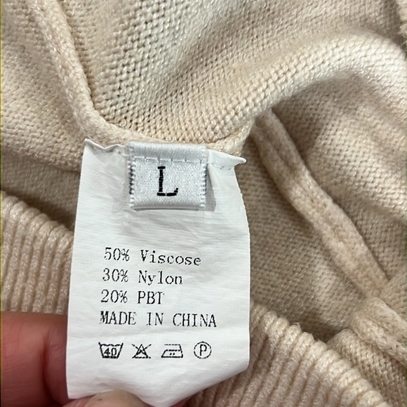 Wide Leg High Waist Pants L Cream Ribbed Boho Stretch Sweatpants Drawstring - Picture 8 of 8